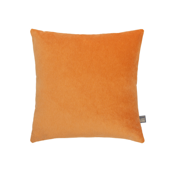 Elegant 45x45cm mandarin velvet cushion with knife edge finish.