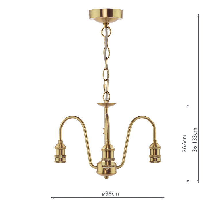 3 Light Suspension Natural Brass - Pendant Fitting | Lighting Collection