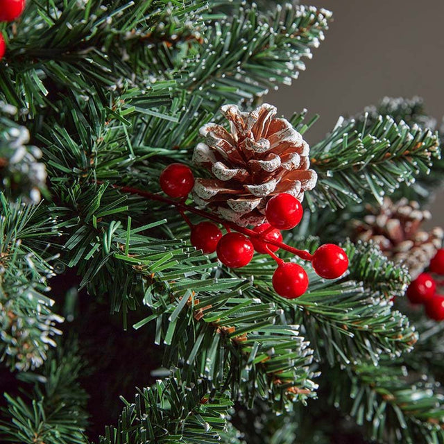 7ft Pre-Lit Frosted Pine Christmas Tree with Berries and Cones