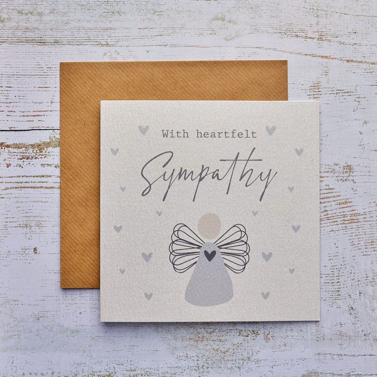 Angel Sympathy Card Grey With Outline Wings