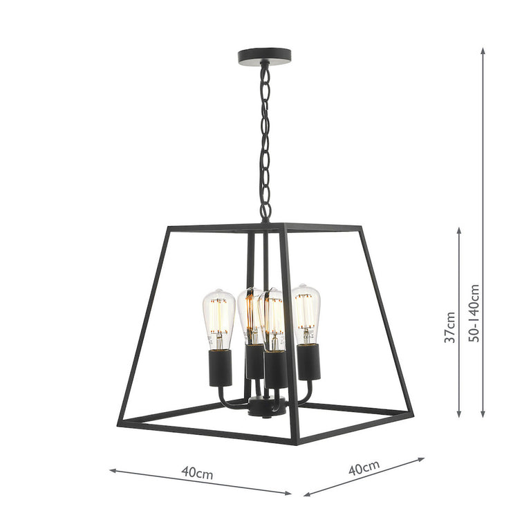 Academy 4 Light Lantern Pendant Matt Black - Lighting Collection