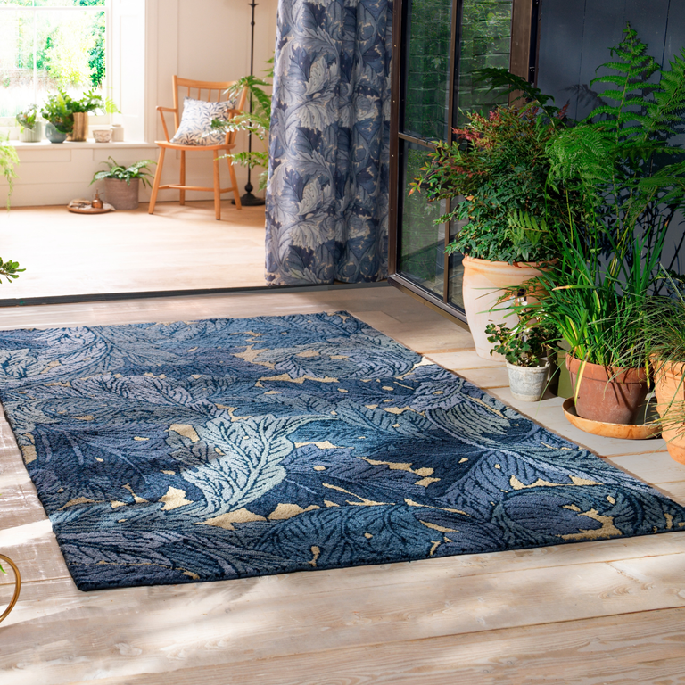 Morris & Co Acanthus Floral Outdoor Rug Indigo