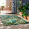 Morris & Co Acanthus Floral Outdoor Rug Nettle/Sky Blue lifestyle picture outside
