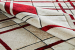 Accra Geometric Rug - Cream Red with a cut pile