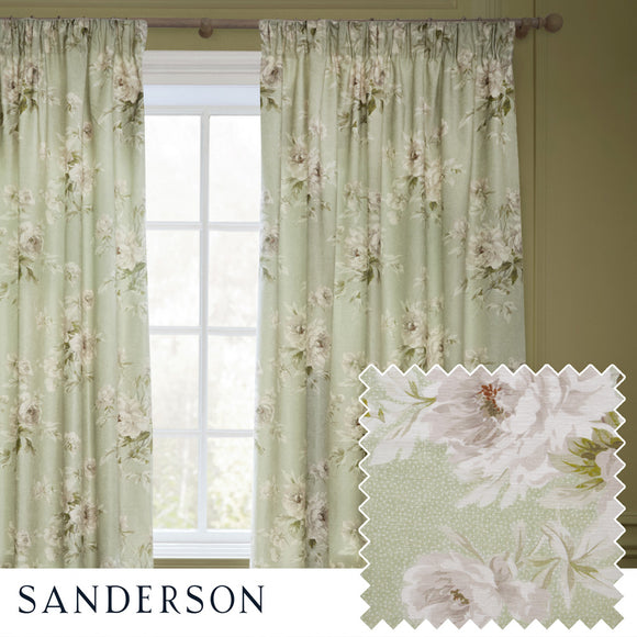 Adele Floral Chenille Curtains Sage life style photo with close view pattern example