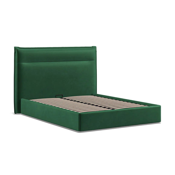 Double bed with convenient ottoman storage.