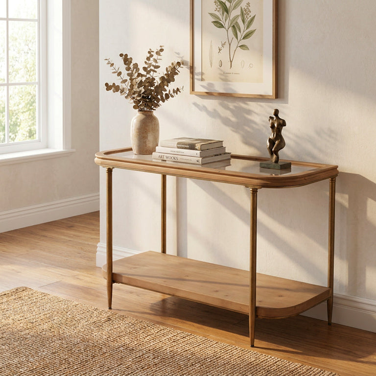 Alana Console Table Bronze Tone and Wood 118cm