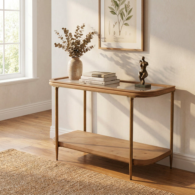 Alana Console Table Bronze Tone and Wood 118cm