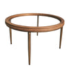 Alana round coffee table with clear glass top, wood-effect surround and antique brass-tone legs