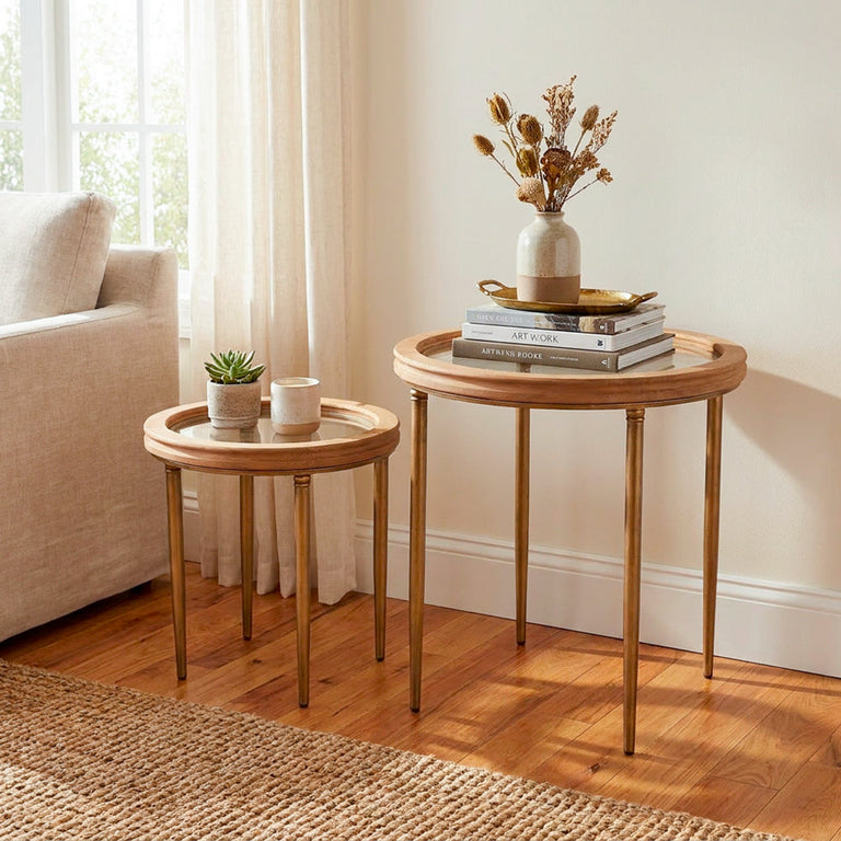 Alana Round Glass Top Side Tables Set of 2
