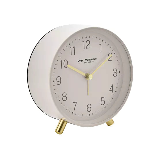 Wm. Widdop Alarm Clock Metal Feet Light & Snooze - White