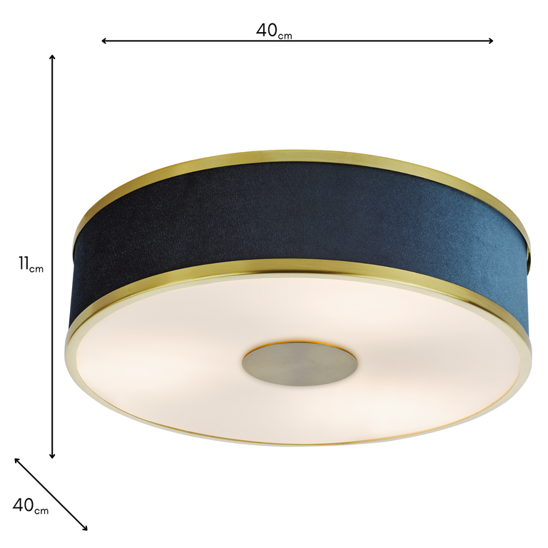 Alvaro 3 Light Flush Brass/Blue Shade - Luxury Ceiling Lighting