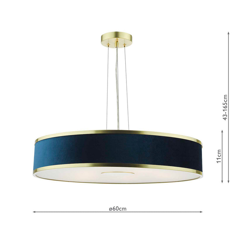 Alvaro 6 Light Pendant Brass/Blue Shade - Home Lighting Collection
