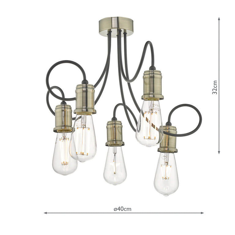 Alzbet 5 Light Semi-Flush Antique Brass - Elegant Ceiling Lighting