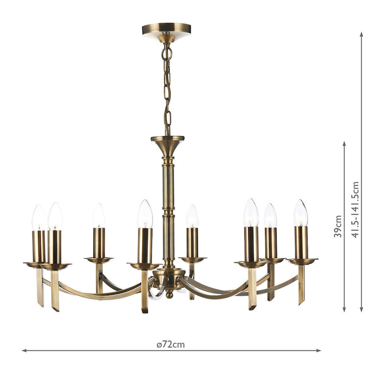 Ambassador 8 Light Armed Pendant Antique Brass - Ceiling Hanging Fitting