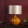 Amrita Table Lamp Caramel and Antique Brass life style picture with a shade