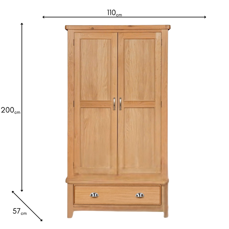 Andora 2 Door Wardrobe Light Oak - Tall Wooden Bedroom Storage