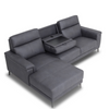 Anthony Corner Sofa Graphite LHF close top view photo with drop down tray on the white backing