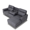 Anthony Corner Sofa Graphite RHF close top view photo with drop down tray on the white backing