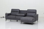 Anthony Corner Sofa Graphite RHF life style close view photo with drop down tray on the white backing