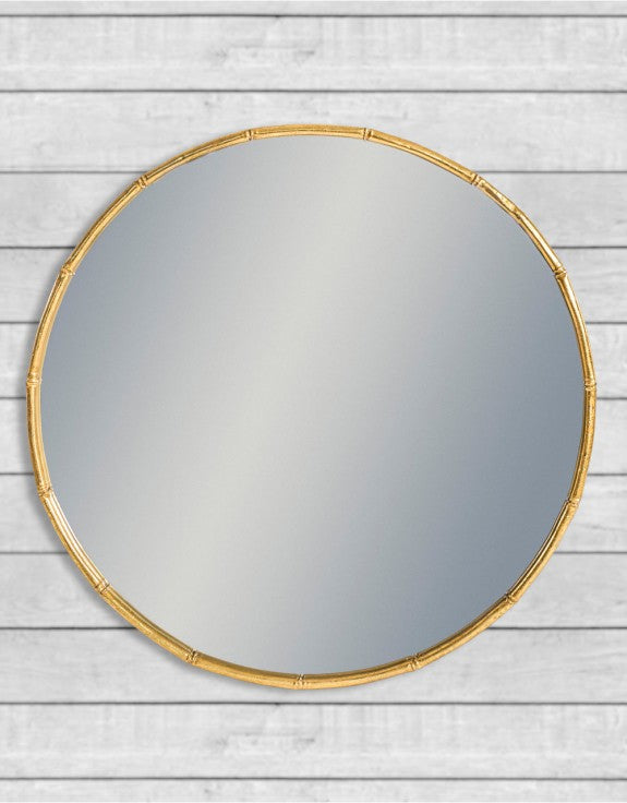 Antique Gold Round Bamboo Wall Mirror