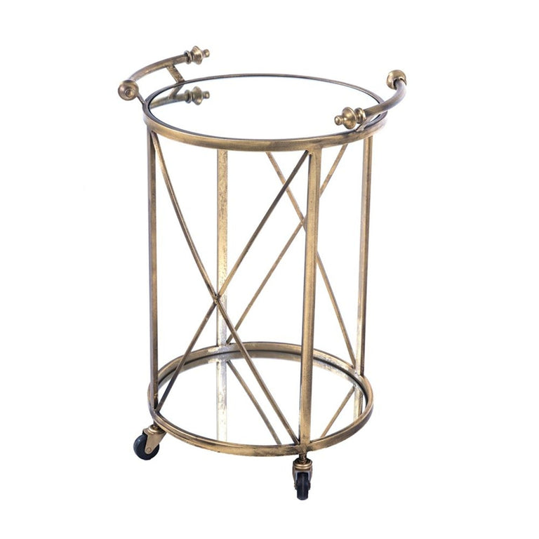 Antique Gold Round Drinks Trolley