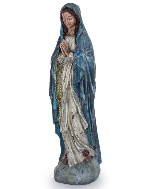 Antiqued Praying Maria Figure in Glass Dome