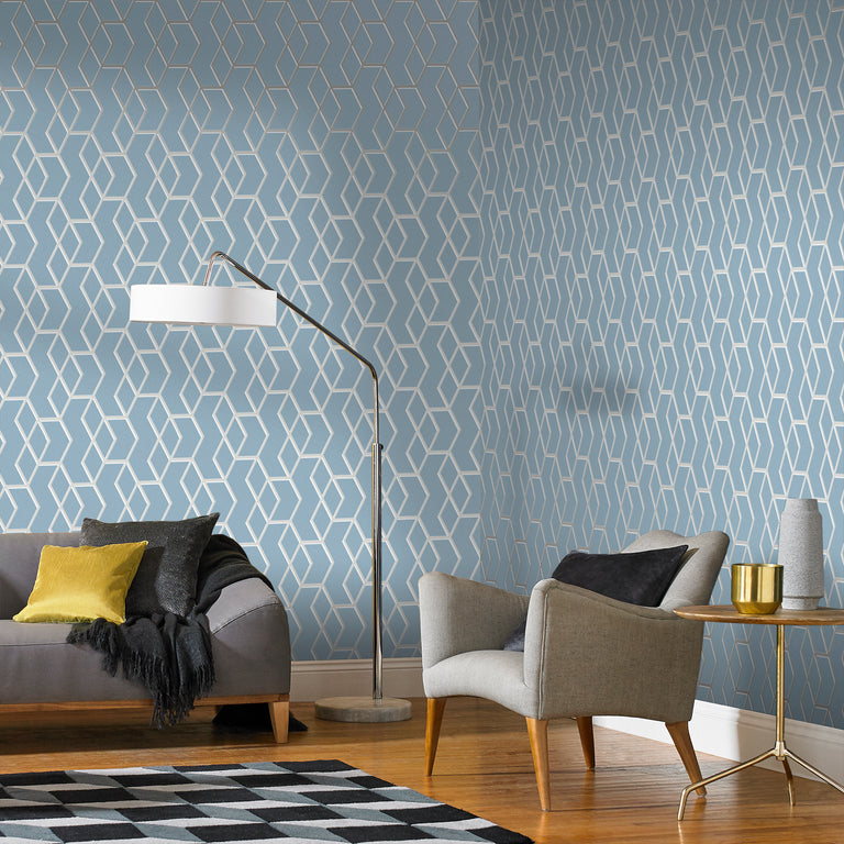 Graham & Brown Archetype Blue & Silver Wallpaper