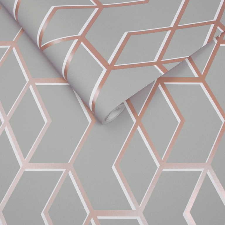 Graham & Brown Archetype Grey & Rose Gold Wallpaper