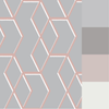 Beautiful wallpaper with bold geometric patterns in grey and rose gold.
