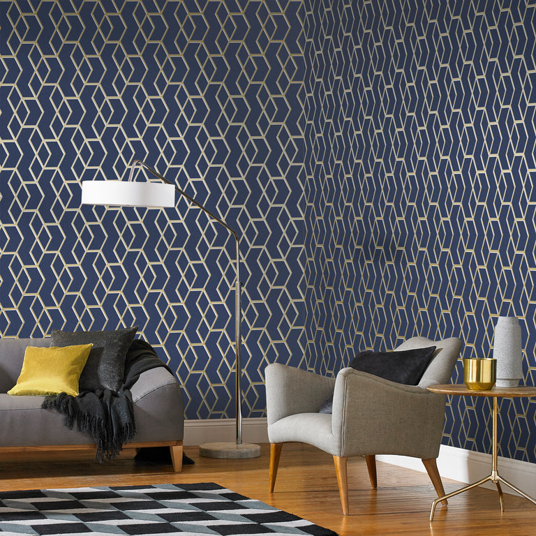 Graham & Brown Archetype Navy & Gold Wallpaper