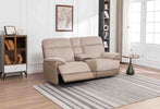 Arlington 2 Seater Sofa Electric Recliner With Console Beige life style photo from the left with reclined seat