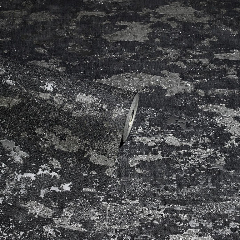 Arthouse Patina Charcoal & Silver Textured Vinyl Abstract Wallpaper