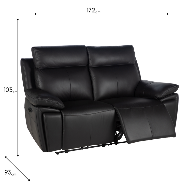 Ashby 2 Seater Sofa Electric Recliner Black - Recliner Sofa for Living Room