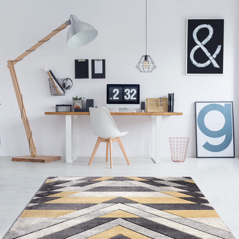 Asher Geometric Rug Grey-Mustard