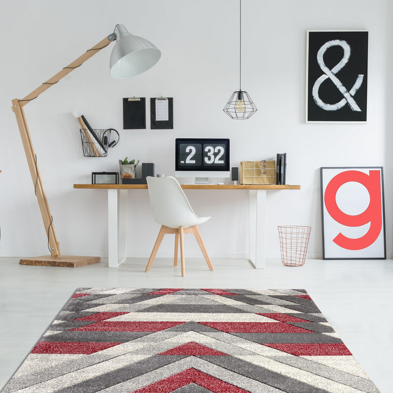 Asher Geometric Rug Grey-Red