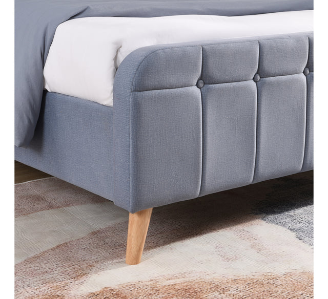 Ashley Double Bed Sky Blue with Soft Velvet Fabric Headboard & Sturdy Frame for Modern Bedroom Furniture
