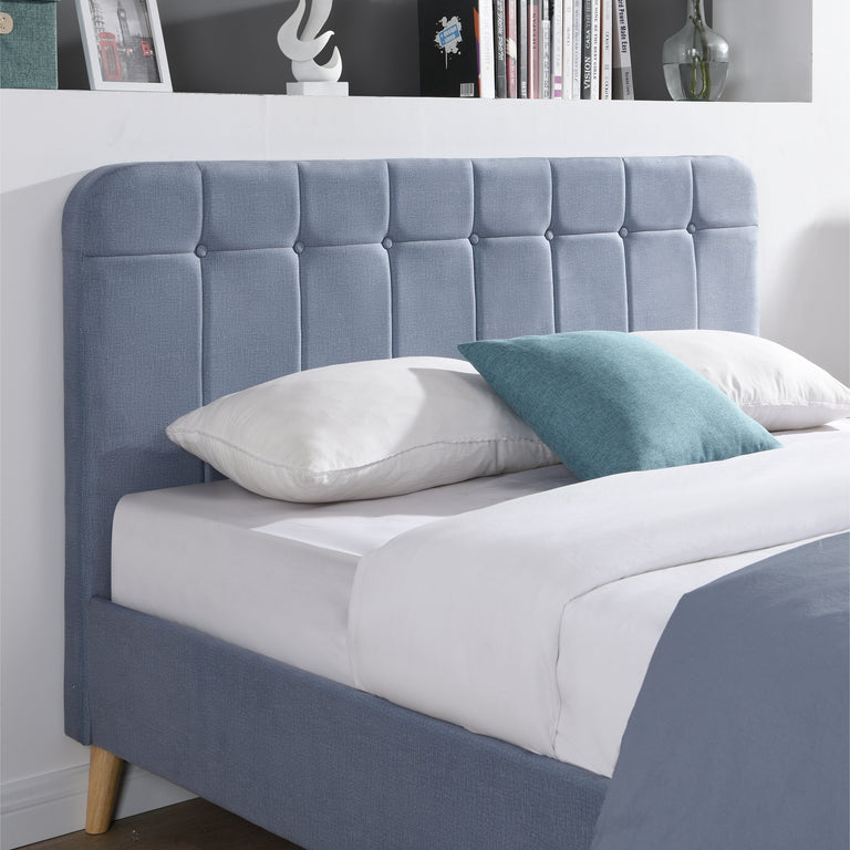 Ashley Double Bed Sky Blue with Soft Velvet Fabric Headboard & Sturdy Frame for Modern Bedroom Furniture