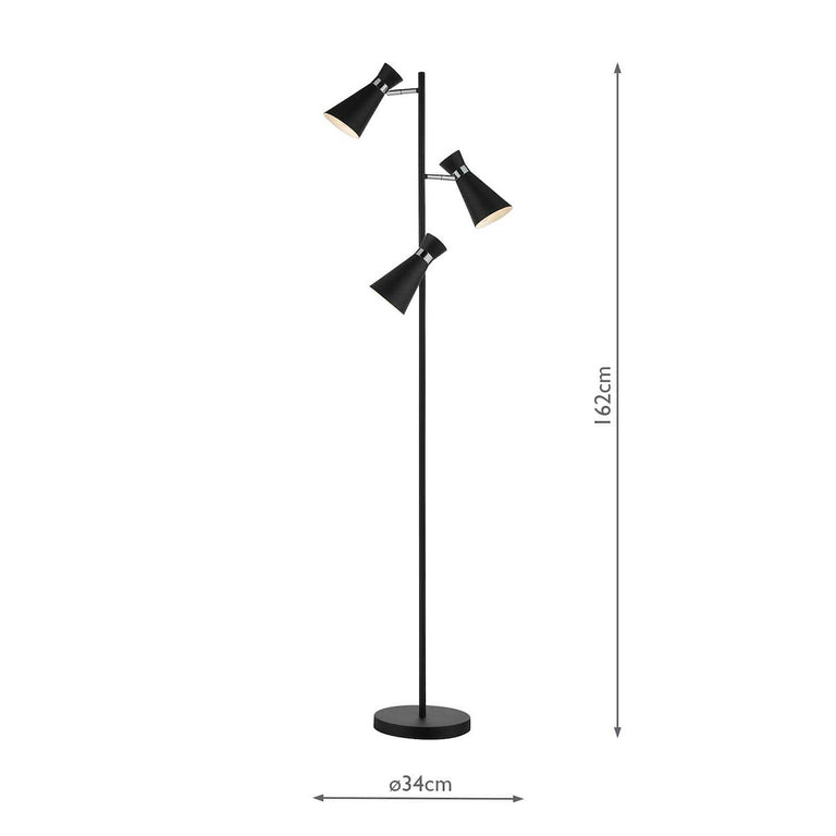 Ashworth 3 Light Floor Lamp Matt Black - Modern Lighting Collection