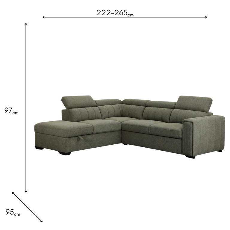 August Sectional Sofa Bed LHF Turtle - Olive Green Corner Sofa Bed