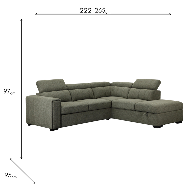 August Sectional Sofa Bed RHF Turtle - Fabric Corner Sofa Bed Collection