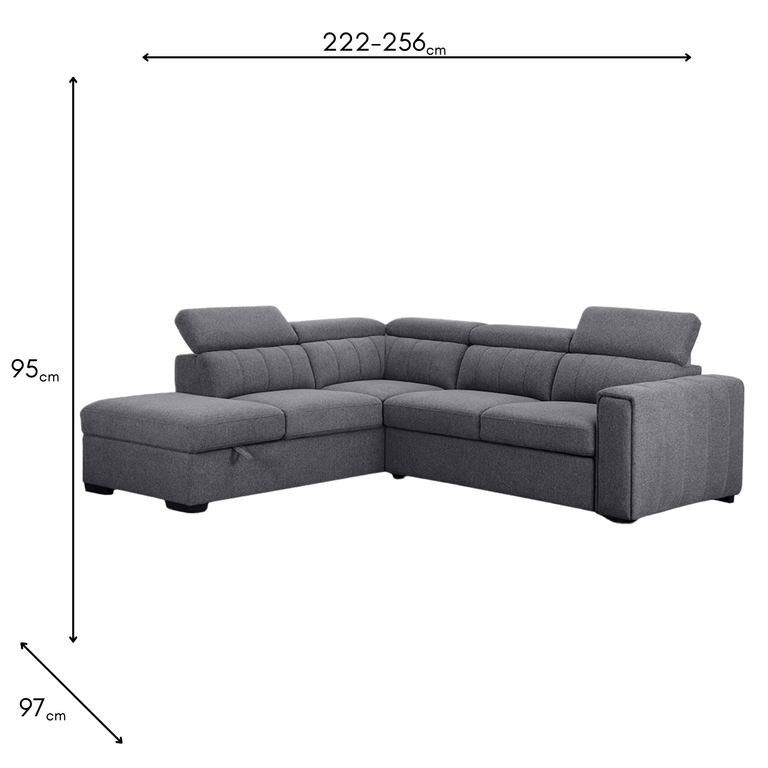 August Sectional Sofa Bed LHF Anthracite Grey - Sectional Corner Sofa Bed