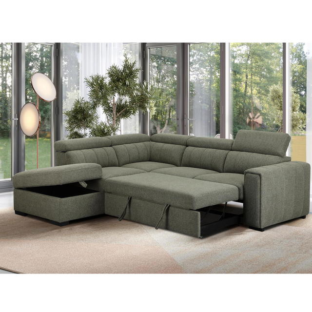 August Sectional Sofa Bed LHF Turtle - Olive Green Corner Sofa Bed