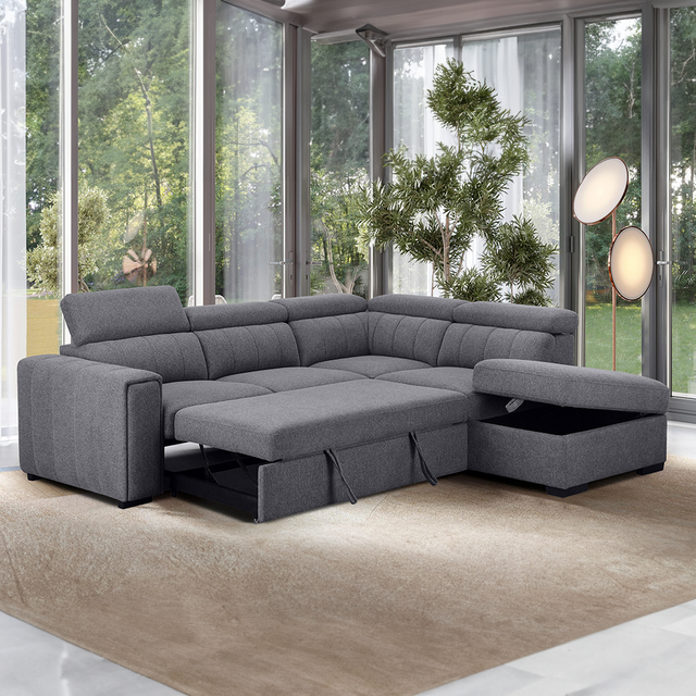 August Sectional Sofa Bed RHF Anthracite Grey - Corner Sofa Bed Collection