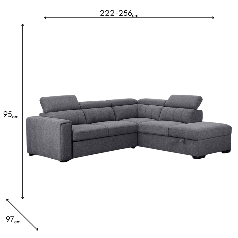 August Sectional Sofa Bed RHF Anthracite Grey - Corner Sofa Bed Collection