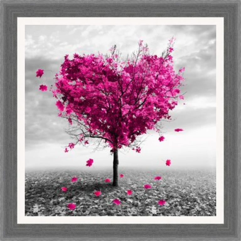 Pink Autumn Tree Wall Art – Modern Heart-Shaped Art Picture for Home Décor