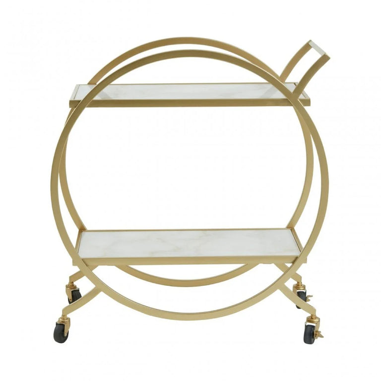 Avantis Luxe Gold & Marble Two-Tier Trolley Bar Cart