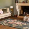 Laura Ashley Aylworth Trail Floral Rug Fern Green lifestyle picture in the living room