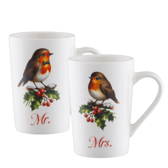 Aynsley Mr & Mrs Robin Latte Mugs Pair picture on the white background