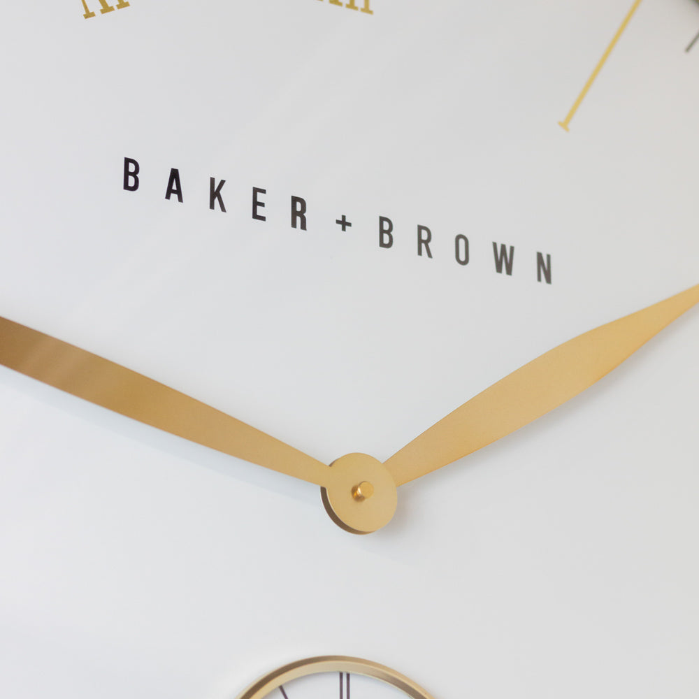 Baker & Brown White & Brass Clock 72 cm | Luxury Wall Clock - Foy and ...